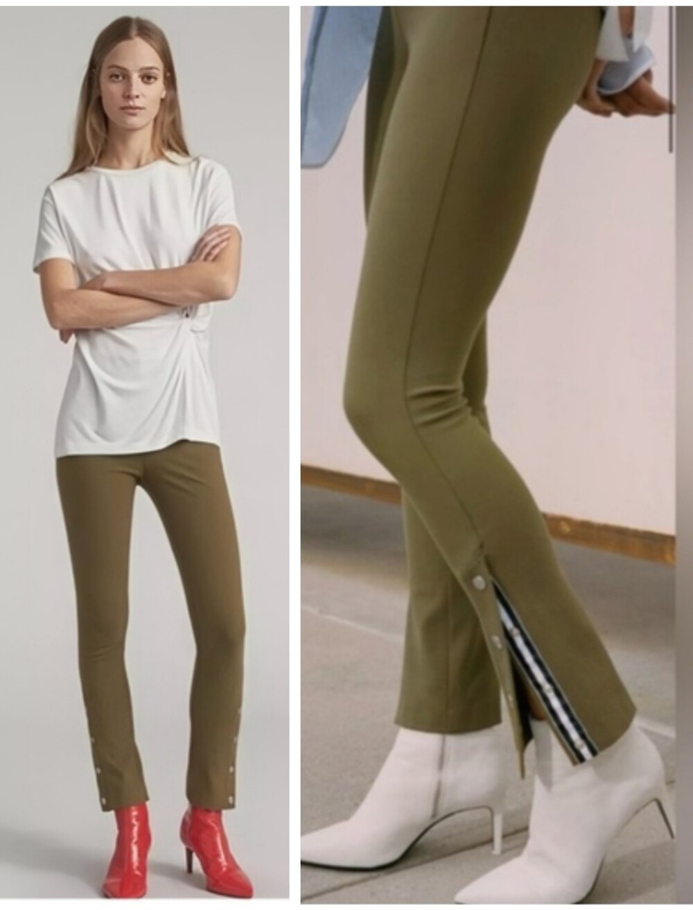Rag & Bone $325 Simone Snap Ankle Pants Olive Green Women's 10 Minimalist